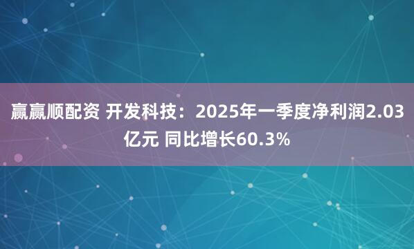 赢赢顺配资 开发科技：2025年一季度净利润2.03亿元 同比增长60.3%